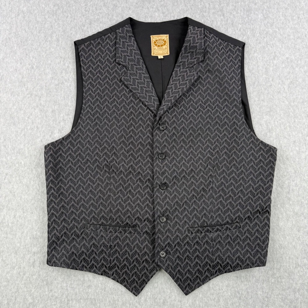 Vintage Wah Maker Vest Mens Large Black Gray Frontier Western Cowboy Made In USA